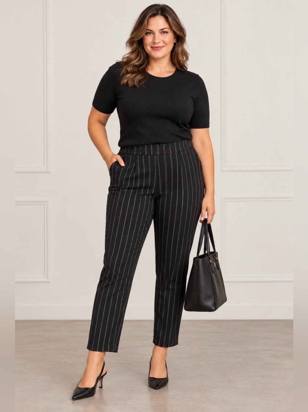 HUE Black Pinstripe Women’s Dress Trousers